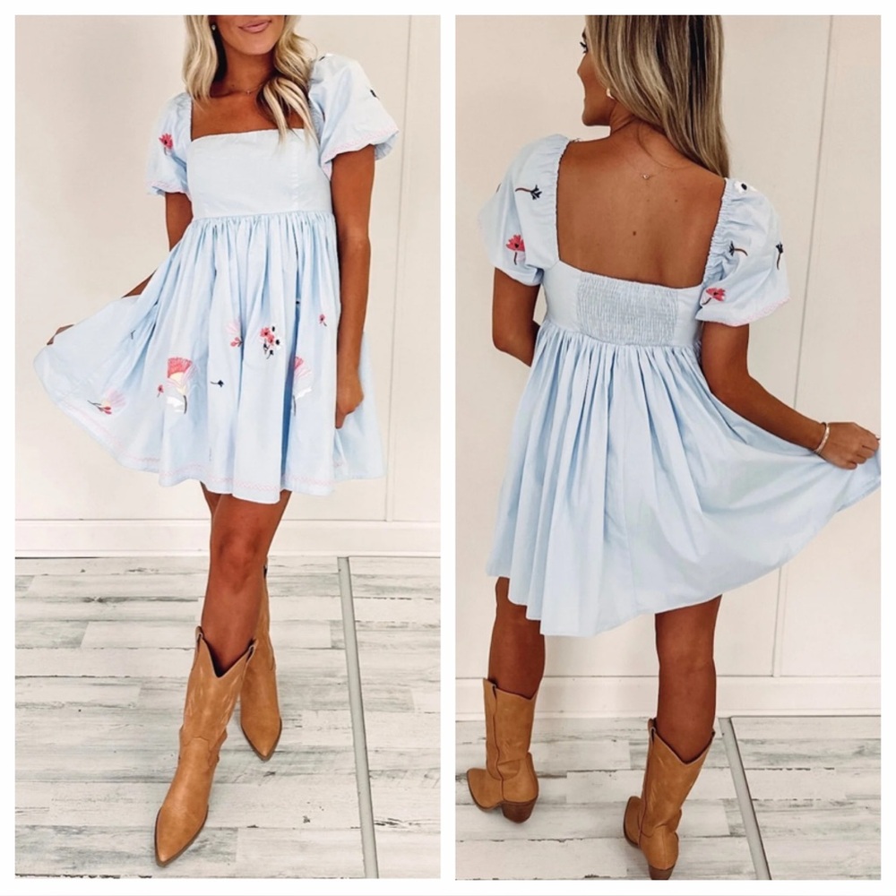 AMABLE by Mable Pocket Full of Posies Embroidered Puff Sleeve Mini Dress size M